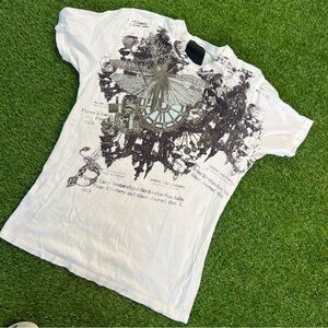 Y2K White Graphic T-Shirt for Women - Black Graphics and Unique Details - No Tag